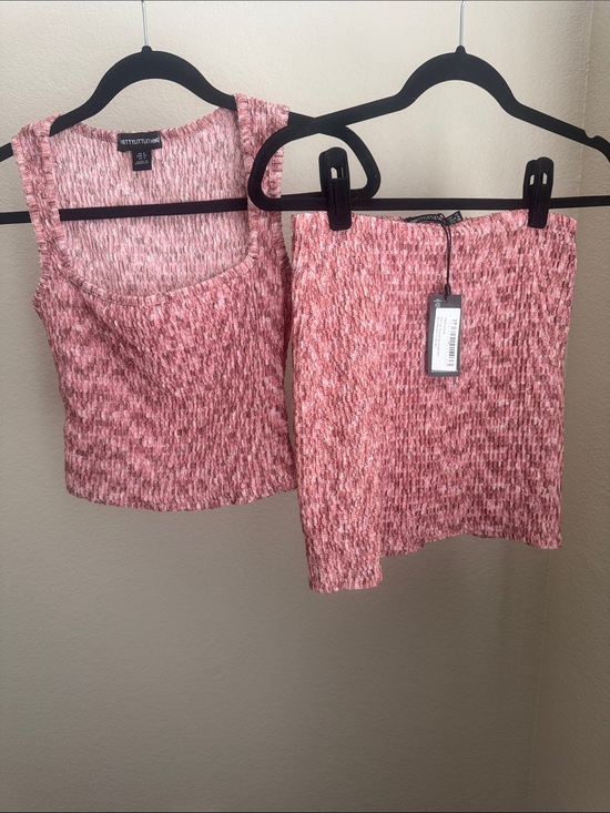 PrettyLittleThing Dresses & Skirts - PrettyLittleThing Pink Marled Knit Crop Top & Mini Skirt Set